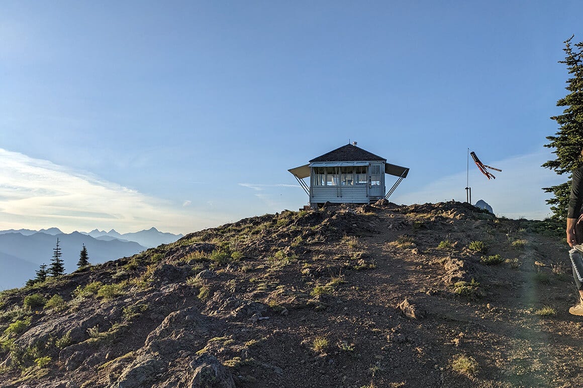 A lookout tower on a summit