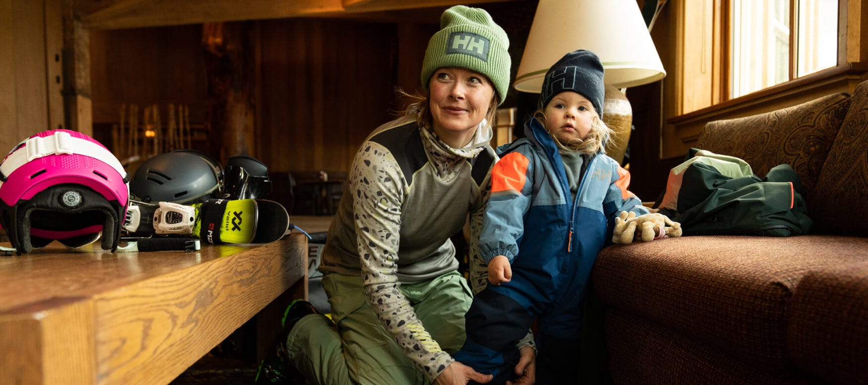 kaylin with her daughter in helly hansen ski gear