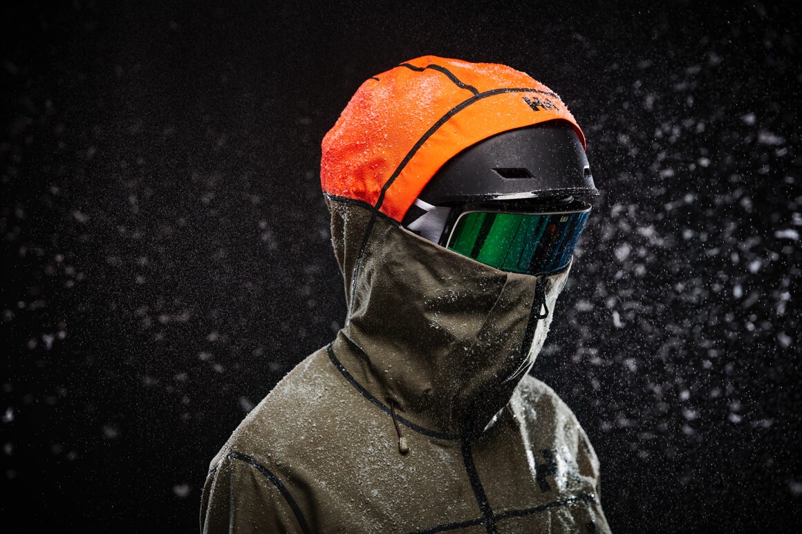 ski jacket hood blocks wind and snow